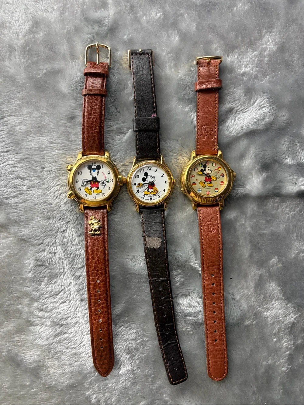 Mickey Mouse Gold-Tone Leather Strap Watch - Brown/Black